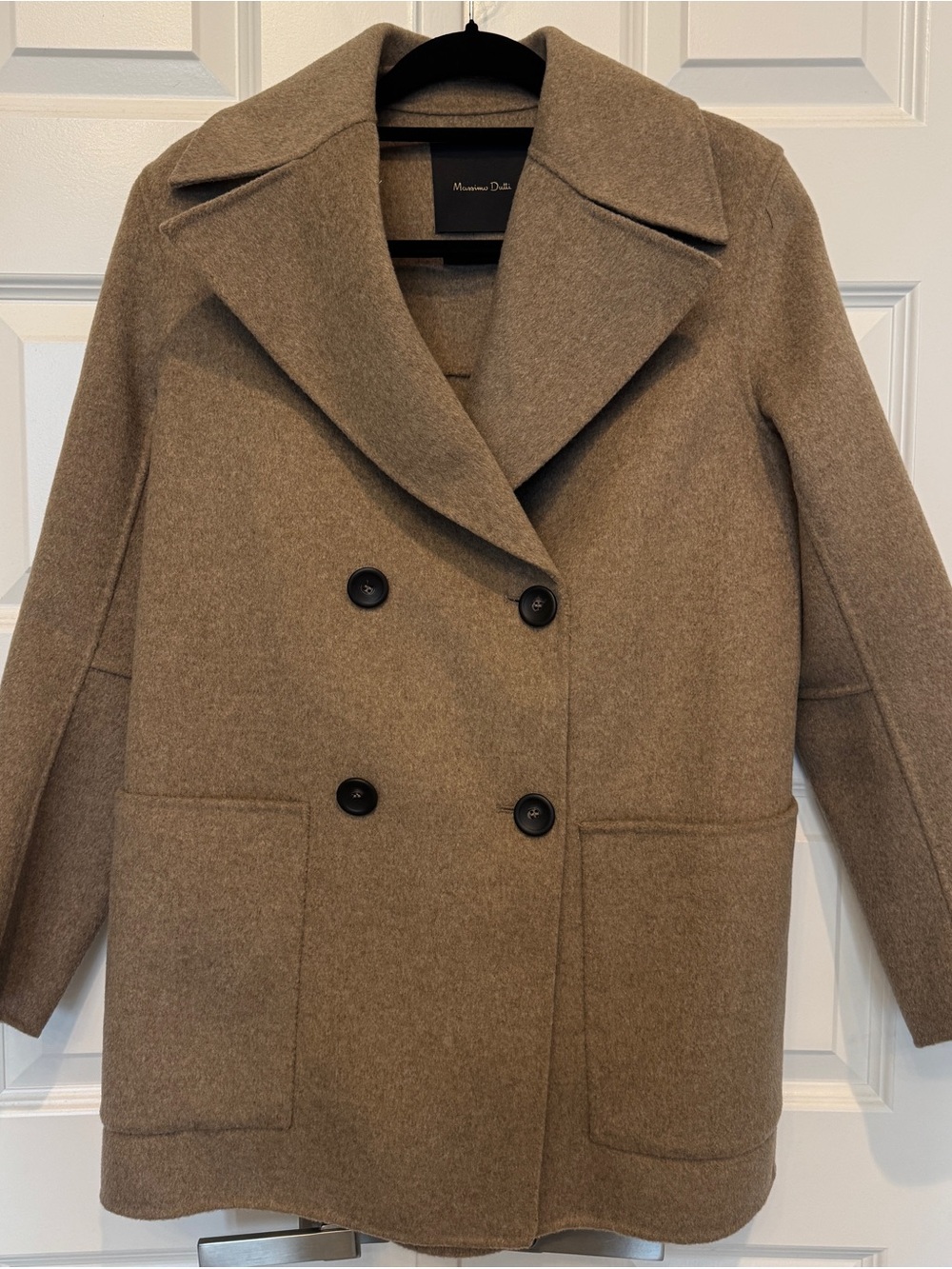 Massimo Dutti Women's Double-Breasted Pea Coat - Taupe Brown